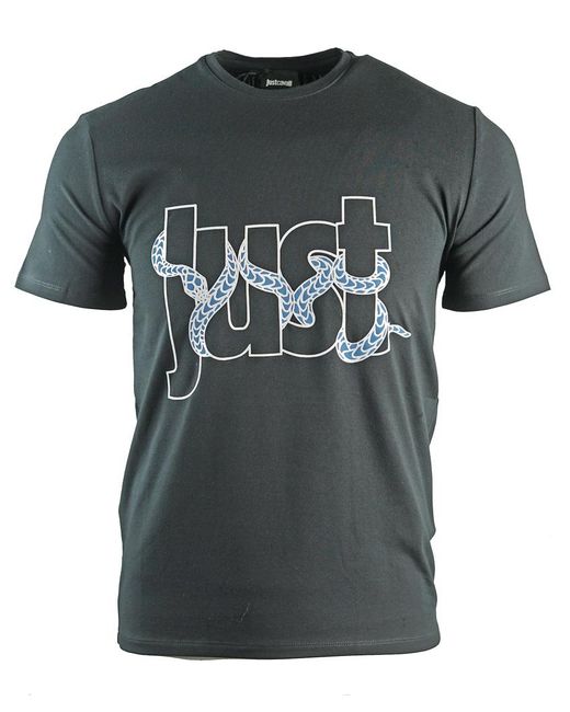 Just Cavalli Gray Snake Logo T-Shirt Cotton for men