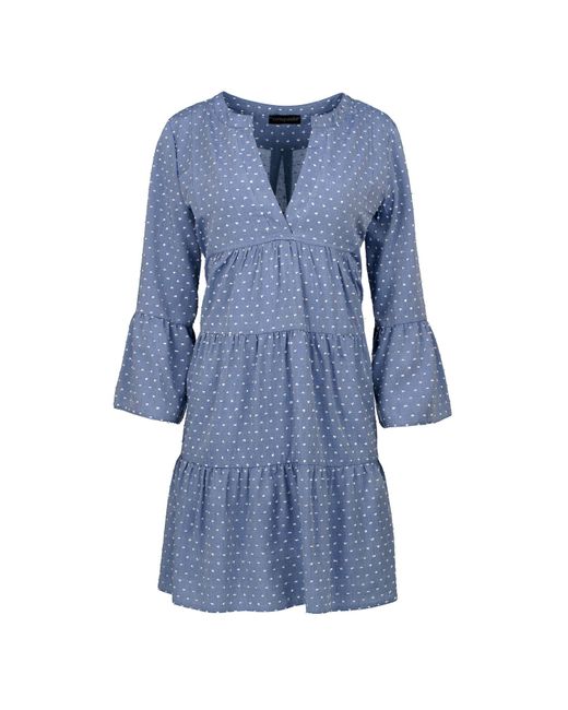 Conquista Blue Denim Style Embroidered A Line Dress