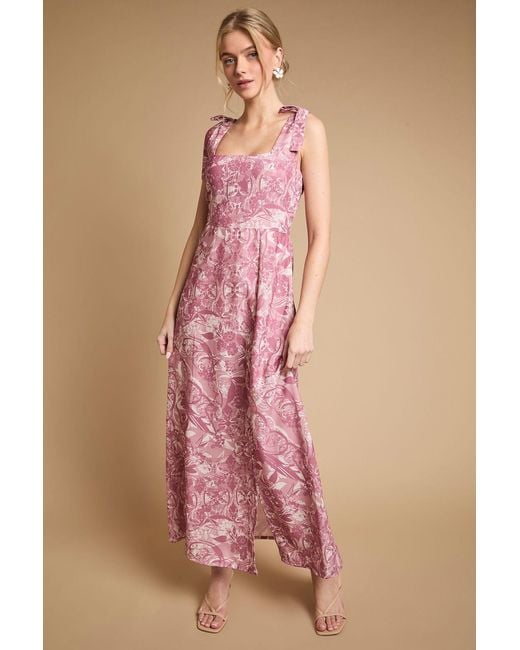 Oasis Pink Petite Floral Tie Shoulder Midaxi Dress