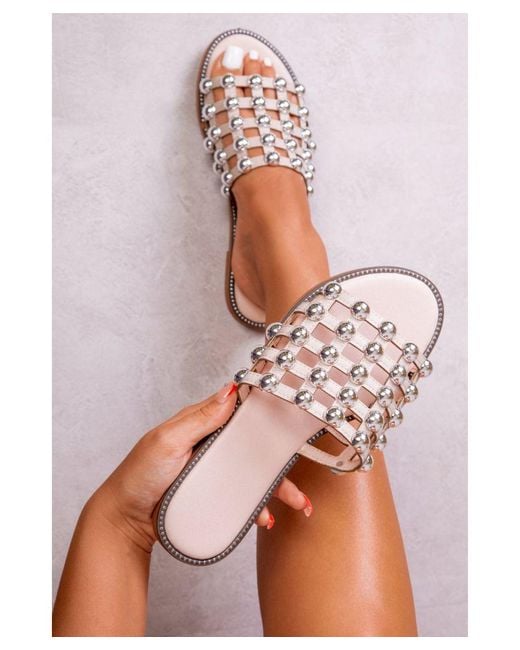 Where's That From Pink Kelly Studded Slider With Caged Detailing