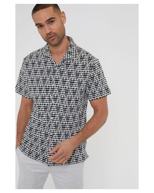 Threadbare Gray 'Mallace' Cotton Blend Zig Zag Revere Collar Short Sleeve Shirt for men