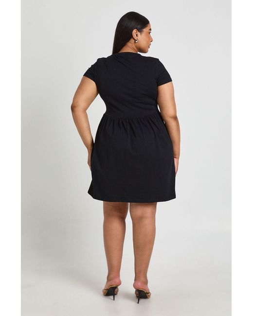 Boohoo Black Plus Cotton Cinched Waist Cap Sleeve Skater Dress