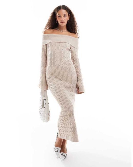 emory park Natural Cable Knit Off-Shoulder Chunky Knitted Dress