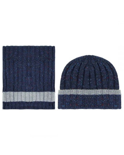 Hackett Blue Navy Scarf Beanie Set for men