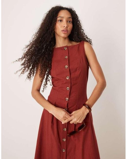 ASOS Red Slash Neck Button Down Waistcoat Midi Dress