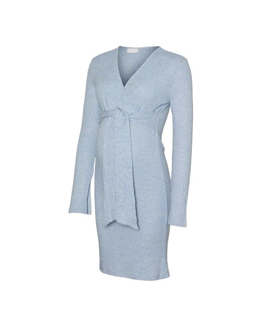 Mama.licious Blue Mlaniset V-Neck Long Sleeve Knee Length Dress