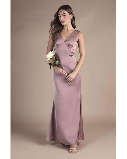 Coast Pink Bow Back V Neck Satin Bridesmaid Dress