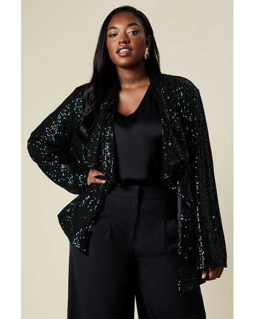 Wallis Black Curve Sequin Waterfall Jacket