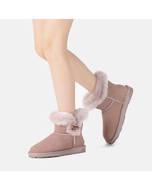 EVER AU Brown Robin Horn Toggle Button Mini Boots