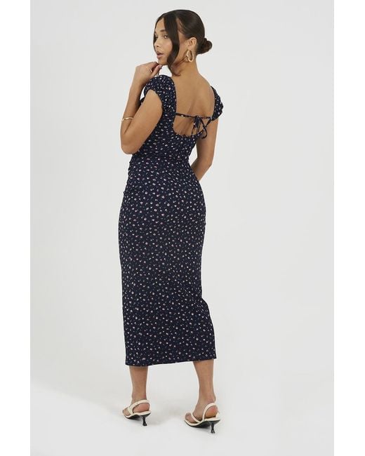 Brave Soul Blue Jersey Cap Sleeve Floral Textured Maxi Dress