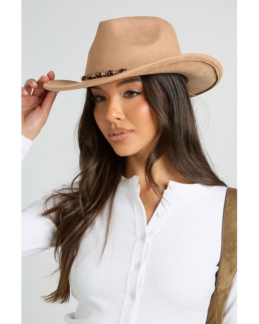 Boohoo White Gem Stone Western Cowboy Hat