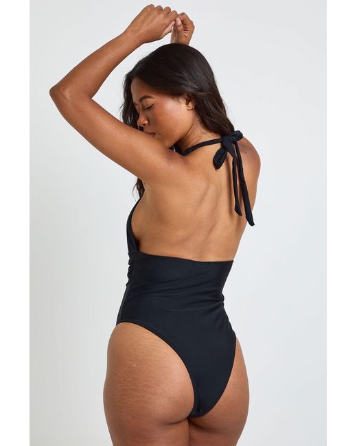 Boohoo Blue Trim Detail Plunge Wrap Waist Swimsuit