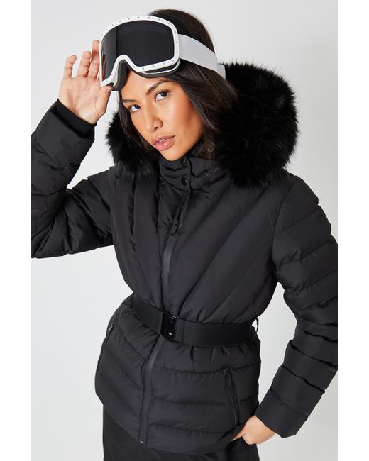 Threadbare Black Belted Puffer Ski Jacket