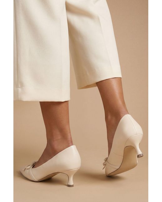 Oasis Natural Rita Faux Leather Double Bow Mary Jane Kitten Heel Court Shoes