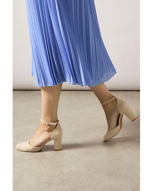 Good for the Sole Blue Florinda Faux Leather Almond Toe High Block Heel Court Shoes
