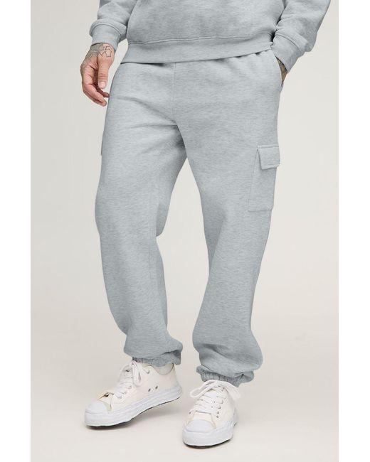 BoohooMAN Gray Tall Relaxed Fit Basic Cargo Joggers for men