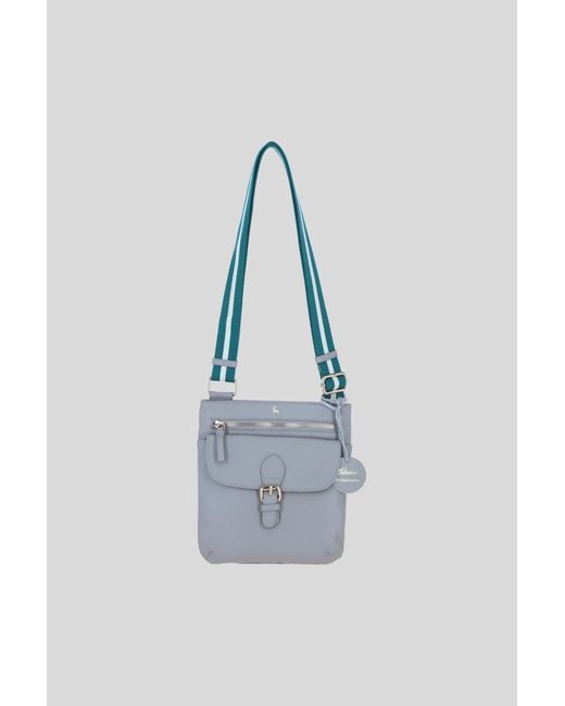 Ashwood Leather Blue Flat Crossbody Bag With Contrast Strap