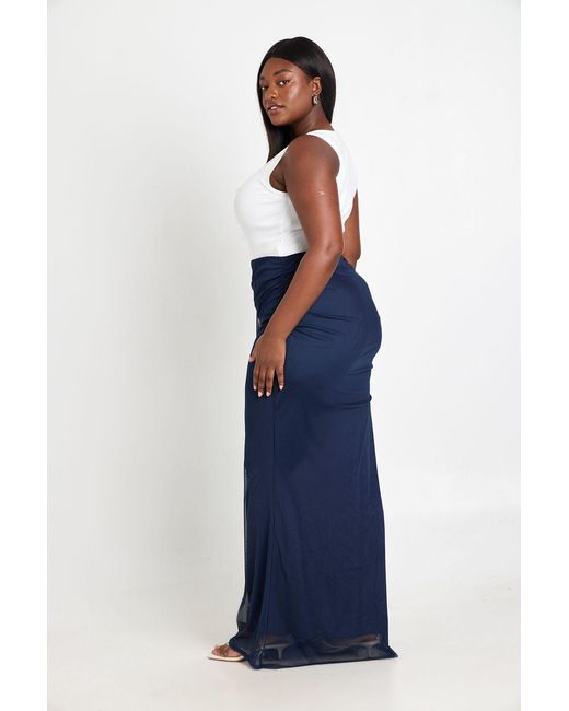 Boohoo Blue Plus Mesh Drape Maxi Skirt