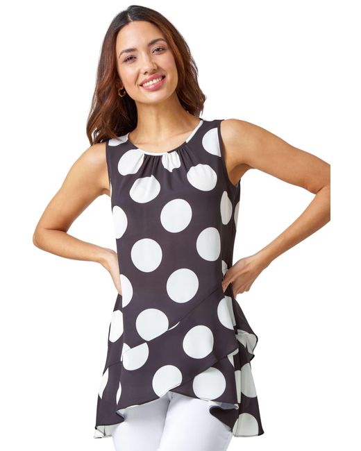 Roman Blue Polka Dot Frill Detail Top
