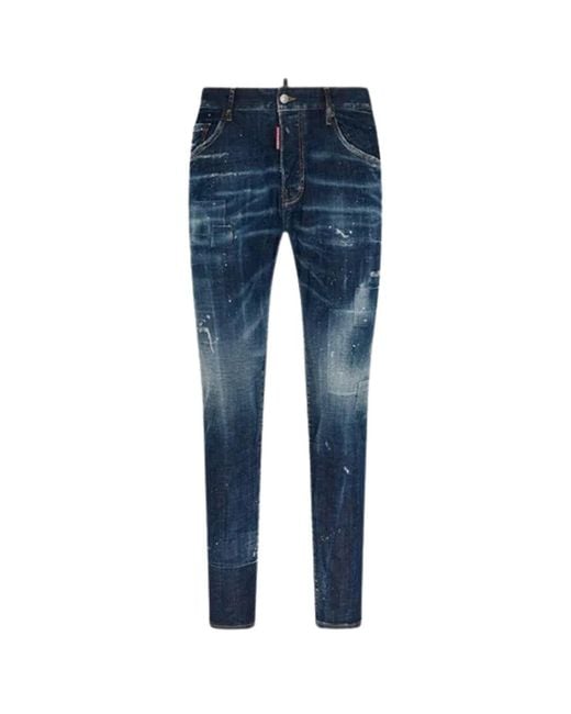 DSquared² Blue Skater Jean Destroyed Reinforced Patch Jeans Cotton for men