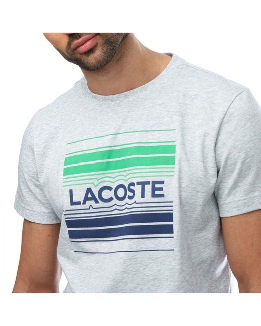 Lacoste Stylized Logo Print Organic Cotton T-shirt In Grijs in het Blue voor heren