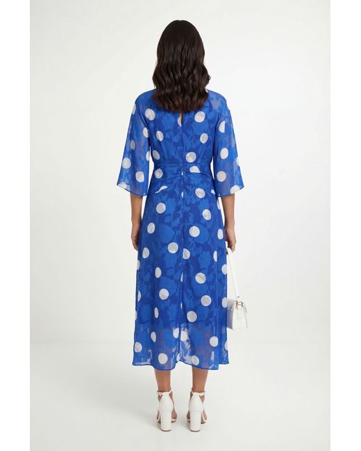 Wallis Blue Polka Dot Burn Out Twist Midaxi Dress