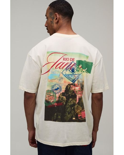 BoohooMAN Gray Oversized Rio De Janeiro Photographic Print T-Shirt Cotton for men