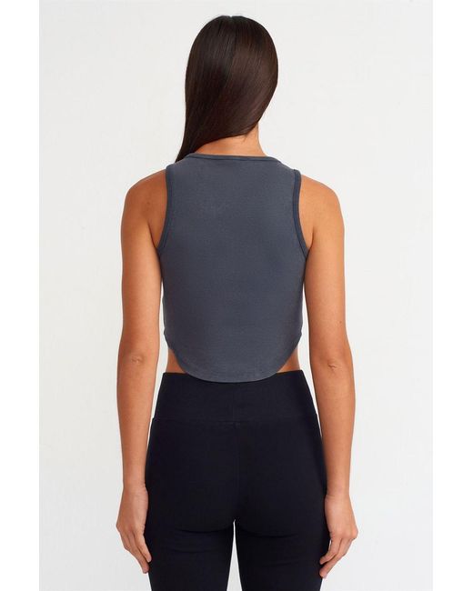 Dilvin Geribde Crop Blouse Met Knopen in het Blue