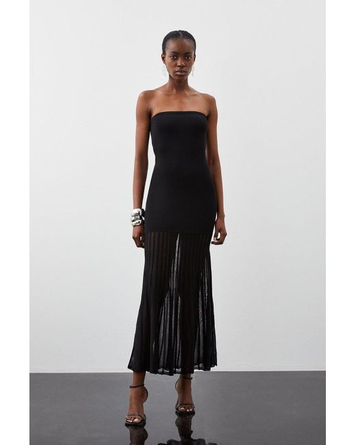 Karen Millen Viscose Blend Sheer Knit Bandeau Pleated Skirt Maxi Dress in Black | Lyst UK Karen Millen Viscose Blend Sheer Knit Bandeau Pleated Skirt Maxi Dress in Black | Lyst UK
