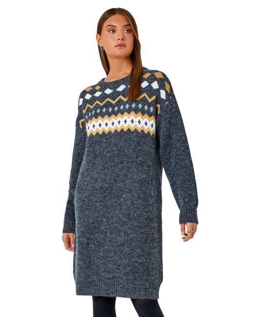 Roman Blue Nordic Print Knitted Jumper Dress