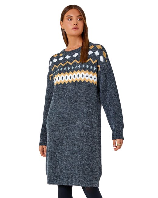 Roman Blue Nordic Print Knitted Jumper Dress