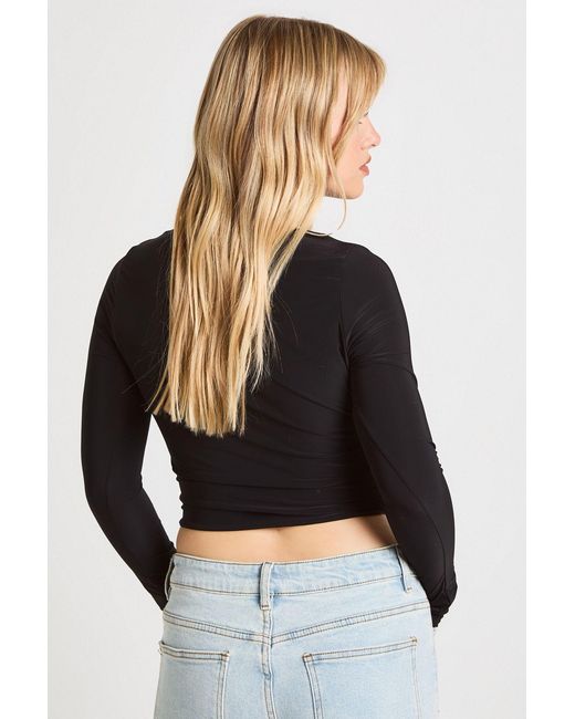 Boohoo Black Petite Double Layer Slinky Long Sleeve Top