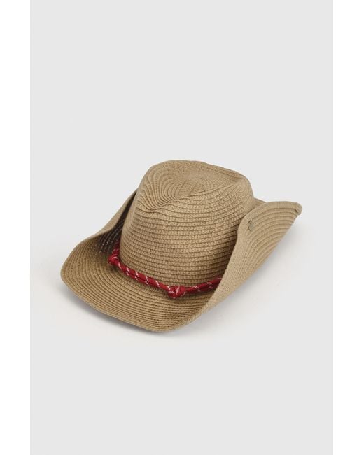 Boohoo Natural Rope Detail Straw Cowboy Hat