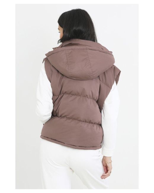 Brave Soul Brown 'mila' Cropped Hooded Padded Gilet