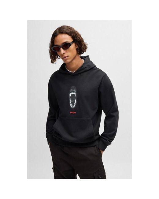 HUGO Black Hooded Large Genie Regular Fit Sweatshirt for men