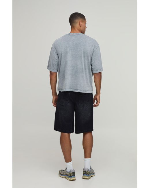 BoohooMAN Gray Essential Washed Oversized Boxy Front Pocket T-Shirt for men