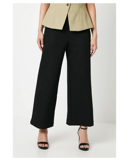 Dorothy Perkins Black Button Detail Crop Wide Leg Textured Trouser