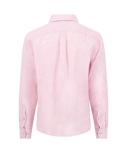 Fynch-Hatton Pink Long Sleeved Linen Shirt Magnolia for men