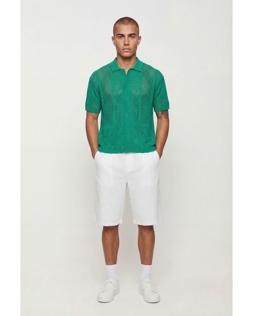 BoohooMAN Green Relaxed Open Stitch Star Detail Knitted Shirt for men