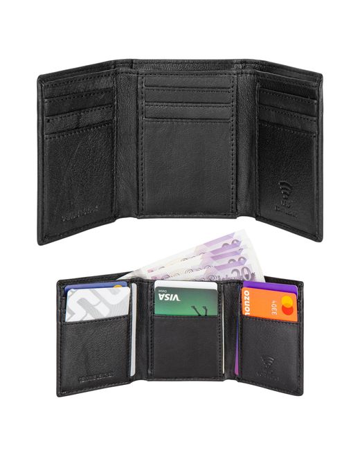 Woodland Leathers Black Genuine Leather Rfid Wallet With 9 Card Slots, Trifold Design for men