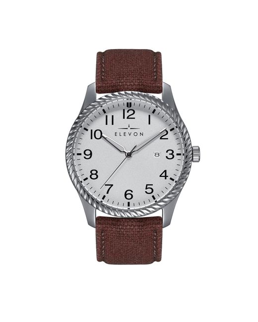 Elevon Watches Metallic Crosswind Canvas-Overlaid Leather-Band Watch W/ Date for men