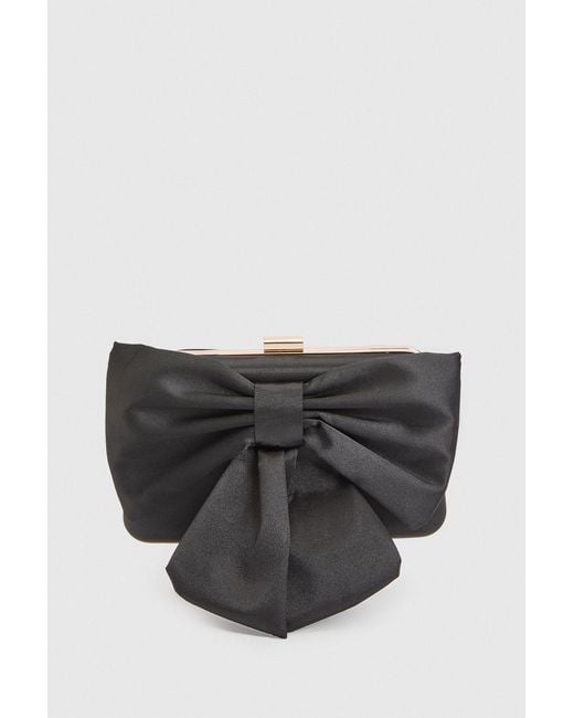 Oasis Black Azalea Satin Bow Detail Clutch Bag