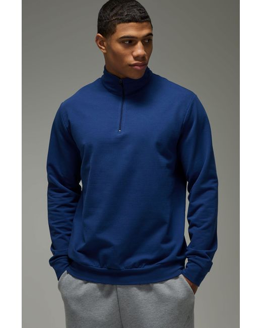BoohooMAN Blue Active Premium Regular Fit 1/4 Zip for men
