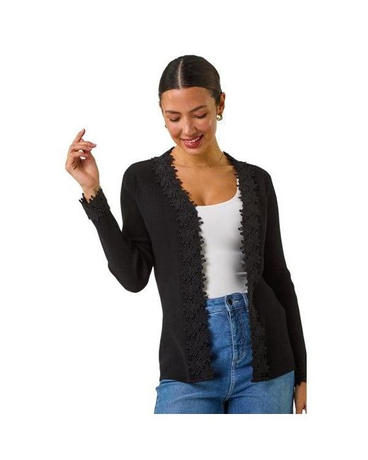Roman Black Lace Trim Knit Cardigan