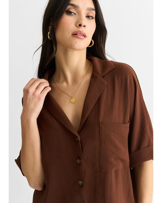 Gini London Brown Air Flow Oversized Shirt Top