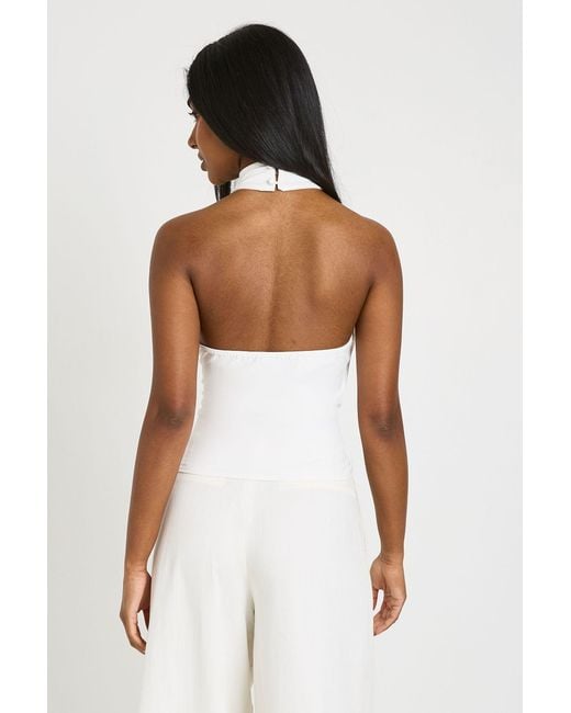 Boohoo White Fitted High Neck Sleeveless Cinched Top