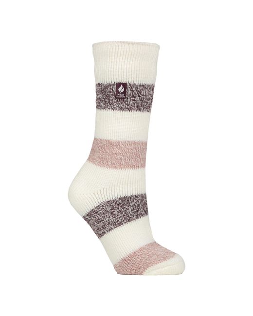 Heat Holders Gray Ladies Wide Stripe Patterned Thermal Socks For Winter
