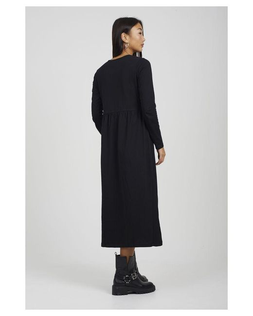 Brave Soul Blue Cotton 'Marge' Long Sleeve Midi Smock Dress