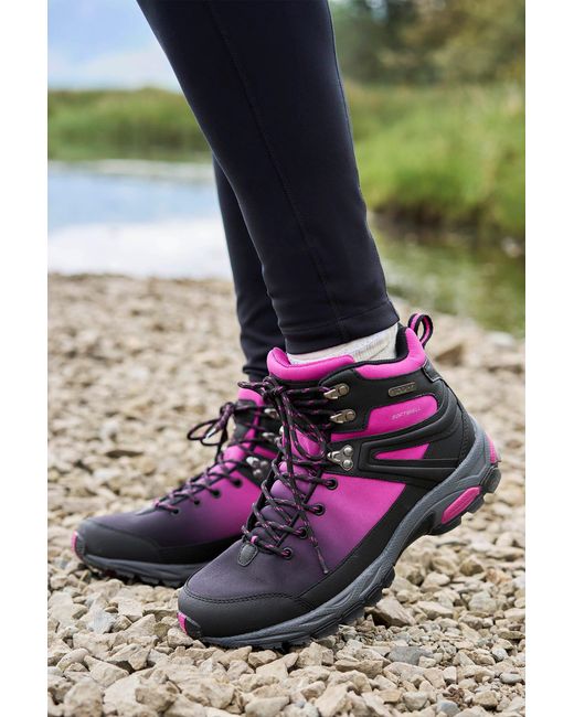 Mountain Warehouse Pink 'Shadow Softshell Boots Mesh Lined Breathable Waterproof Shoes Textile