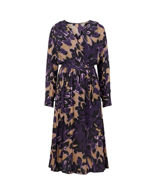 Boss Blue Demaia V-Neck Long Sleeve Midi Dress